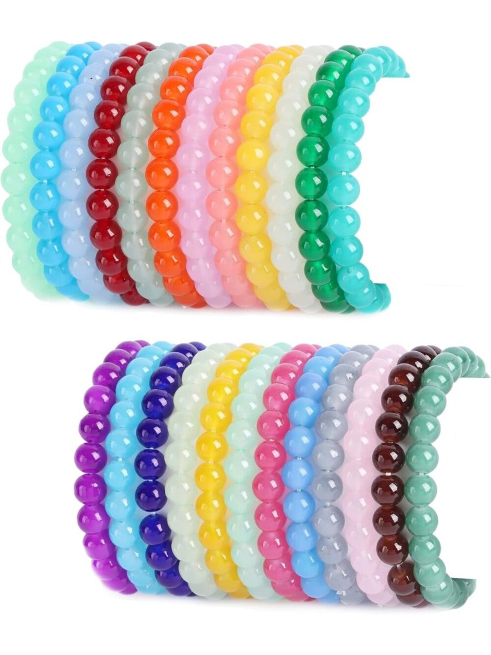 24Pcs 8mm Beaded Bracelets Set for Women & Men - Stylish, Adjustable Jewelry
